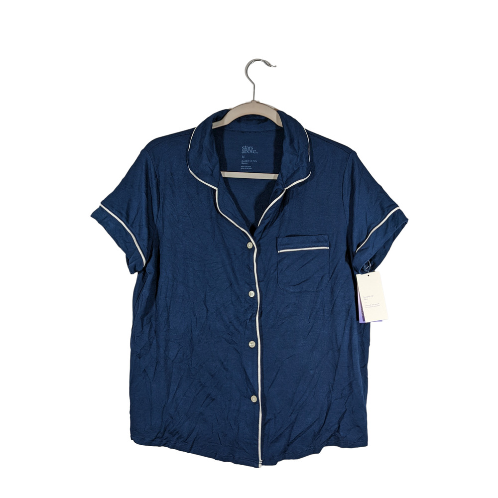 Pajama Top Notch Collar Button Front Coat Stars Above Blue M PJ - New with tags